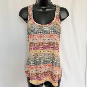 Vintage Threads Tank Top Crochet Knit Racerback Small Multicolor Striped